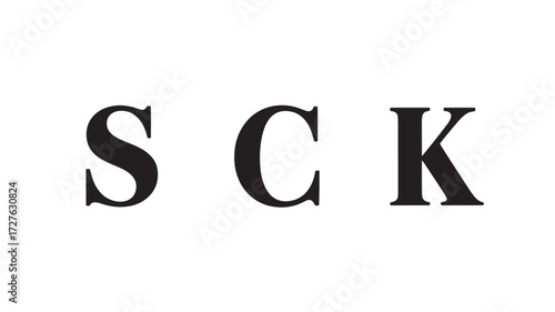 The letters S C and K in a bold serif typeface simple and clean typography for branding and design isolated on white