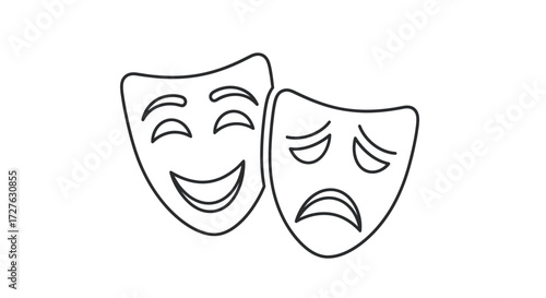 Outline Illustration of Comedy and Tragedy Theater Masks.
