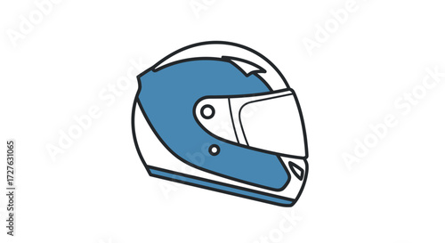White and Blue Motorcycle Helmet with Visor.