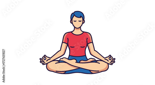 Woman in Lotus Pose Meditating Simple Line Art Illustration.