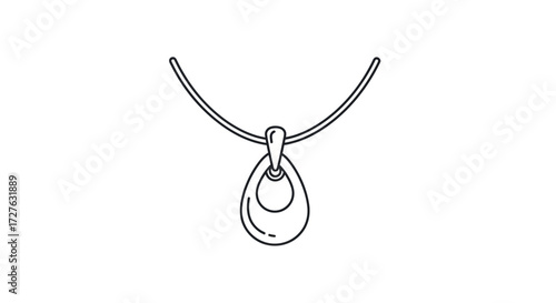 Elegant Teardrop Pendant Necklace Design Line Art Illustration.