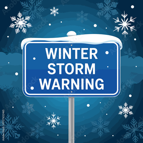 Digital illustration of a severe winter storm with snow and wind