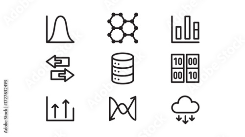 Vector art of data science and machine learning icons for presentations