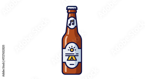 Illustrated Brown Beer Bottle with Musical Note Label.