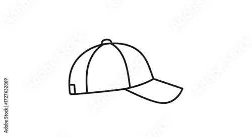 A simple black line art icon of a classic baseball cap with a curved brim.