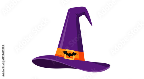 Purple Witch Hat with Orange Trim and Bat Symbol.