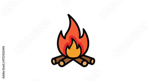 Cartoon Campfire with Orange Flames and Brown Logs.