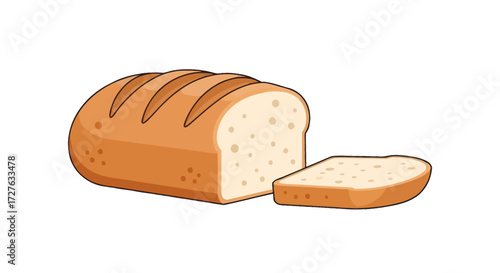 Sliced Loaf of Crusty Bread Cartoon Style.
