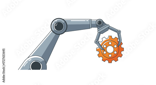 Robotic Arm Gripping a Cogwheel in Industrial Setting.