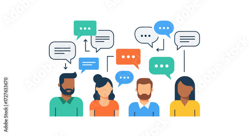 Diverse Group of People Communicating with Speech Bubbles.