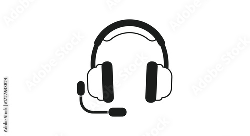 Black and White Headset with Microphone Illustration.