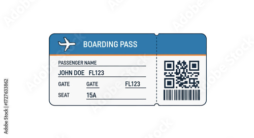 Blue and White Airplane Boarding Pass with Details.