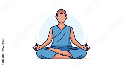 Cartoon Illustration of a Person Meditating in Lotus Position.