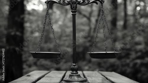 Balance scale on wood