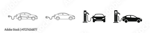 Electric vehicles charging icons symbolizing sustainable transportation, clean energy and eco friendly driving solutions for a greener future, initially created as a scalable vector graphic