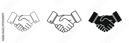 Professional handshake icons signifying partnership, agreement, and successful collaboration, ideal for business presentations, websites, and marketing materials with a modern edge