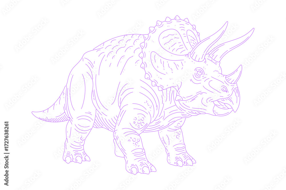 Fototapeta premium Line Art Illustration of Triceratops Dinosaur