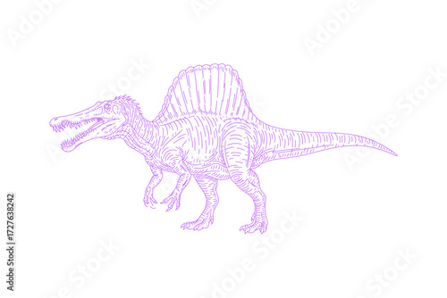 Line Art Illustration of Spinosaurus Dinosaur