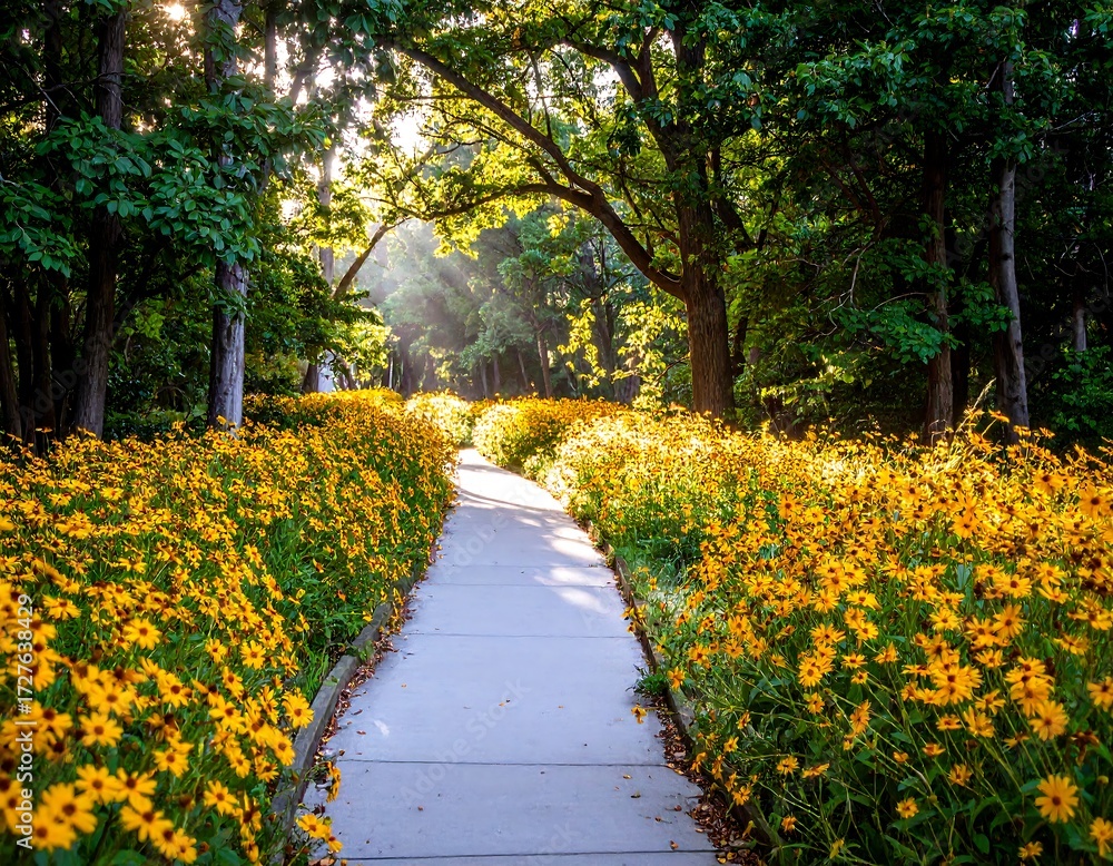 Obraz premium Sunny path through yellow flowers