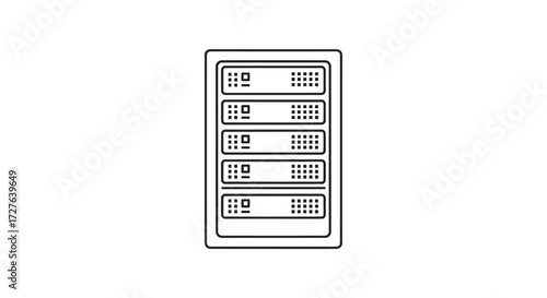 Outline illustration of a server rack with multiple stacked components.