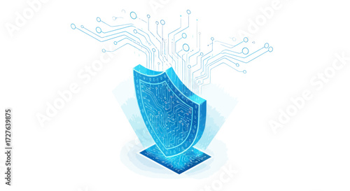 Futuristic Digital Shield: Cybersecurity Protection Icon.