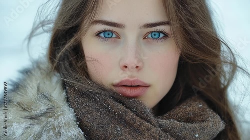 Woman with blue eyes wearing scarf