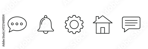 Sleek line art icons for app interface design notifications settings and navigation perfect for modern website vector design enhancing user experience with clean minimalist style