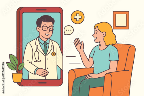 Woman having a virtual doctor consultation on her smartphone at home