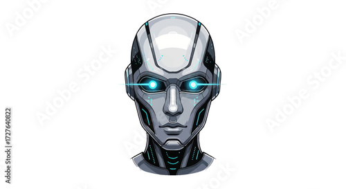 Futuristic Robot Head with Glowing Eyes.