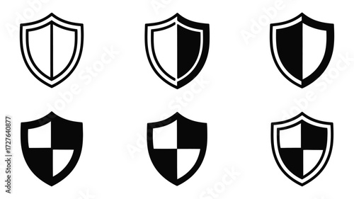 Vector art of collection of shield icons, representing security, protection, and defense in a simple and modern design style