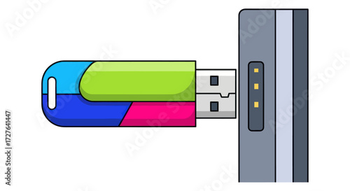 Colorful USB Flash Drive Plugged into Device.