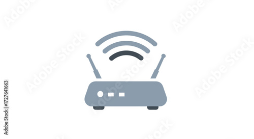 Flat Design Wi-Fi Router with Antennas and Radiating Signal Waves.