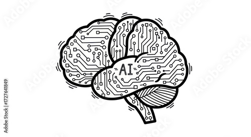 AI-Powered Brain Hand-Drawn Illustration.