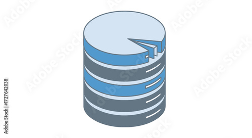 A flat design isometric icon of a database server with stacked layers.
