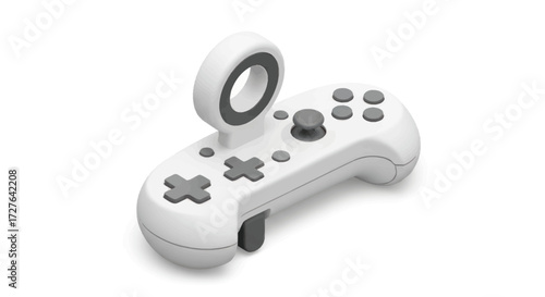 Modern White Wireless Game Controller with Ring Holder.