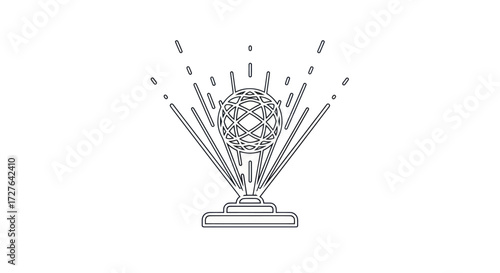 A minimalist line art illustration of a celebratory trophy with a spherical globe top.
