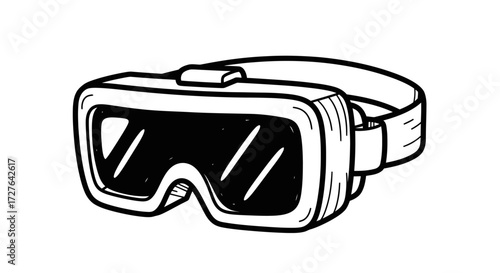 Hand-drawn illustration of a virtual reality headset with a strap.