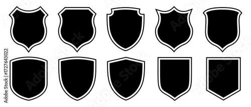 Shield icons set. Collection of black security shield icons. shield vector, police badge shape and basic shield vector illustration