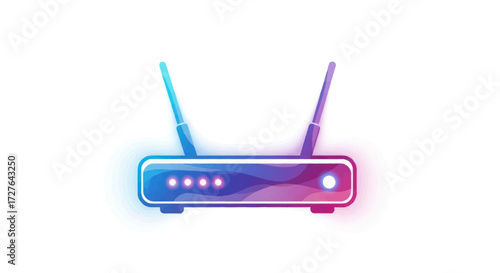 Modern Wireless Router with Dual Antennas and LED Indicators.