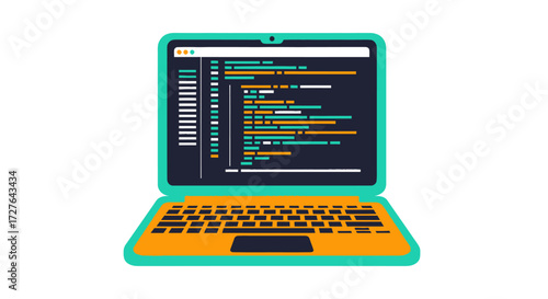 Open laptop displaying lines of colorful code on its screen.
