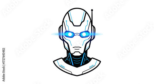 Futuristic Robot Head with Glowing Eyes.