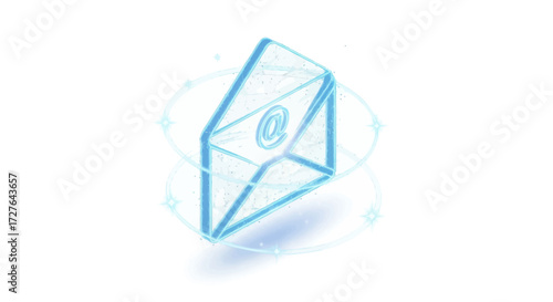 Isometric Blue Outline of an Email Envelope Icon.