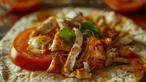 Tortilla with chicken and tomatoes