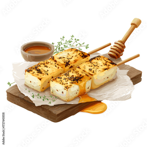 Queijo Coalho Skewers with Honey Drizzle Illustration