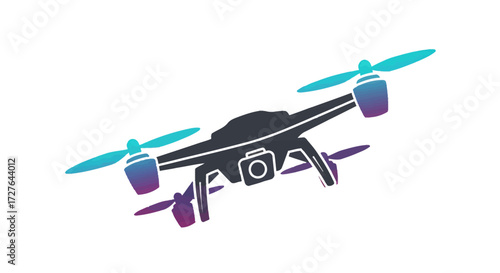 Silhouette of a Modern Quadcopter Drone with Camera.