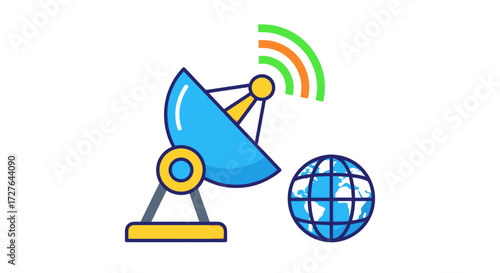 Global Communication: Satellite Dish and Earth Icon.