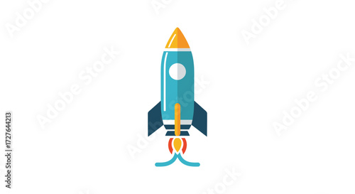 Cartoon Rocket Ship Launching Blue and Orange Design.