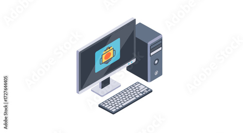 Isometric Illustration of a Desktop Computer System.