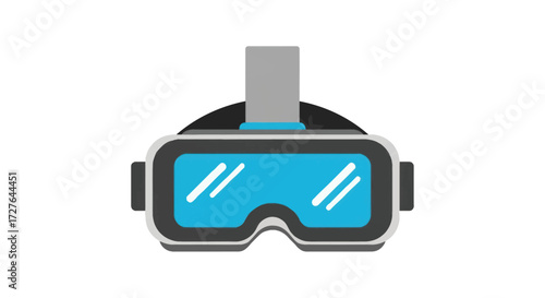 Modern Virtual Reality Headset with Blue Lenses and Head Strap.