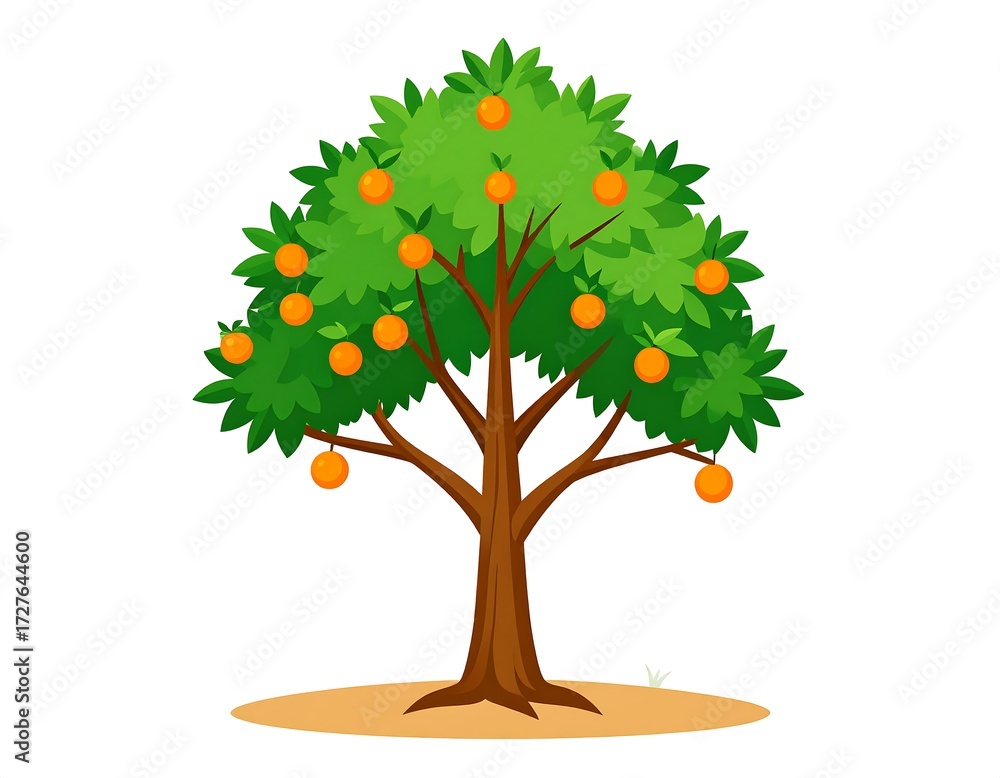 Fototapeta premium Cartoon orange tree with ripe fruit